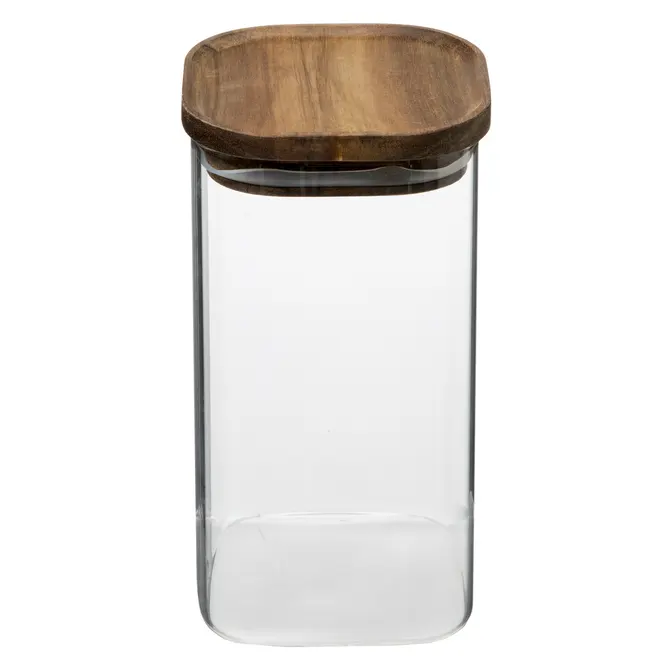 HERMET SQUARE GLASS JAR W/ACACIA LID 1.6L