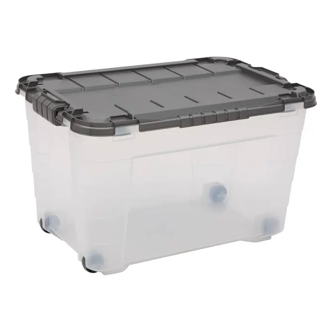 BLOCK'IT PLASTIC STORAGE BOX W/ WHEELS 60 L - TRANSPARENT