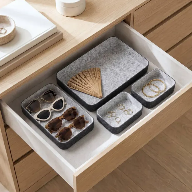 SET OF 4 FELTIA LOW ORGANISERS - GREY/BEIGE