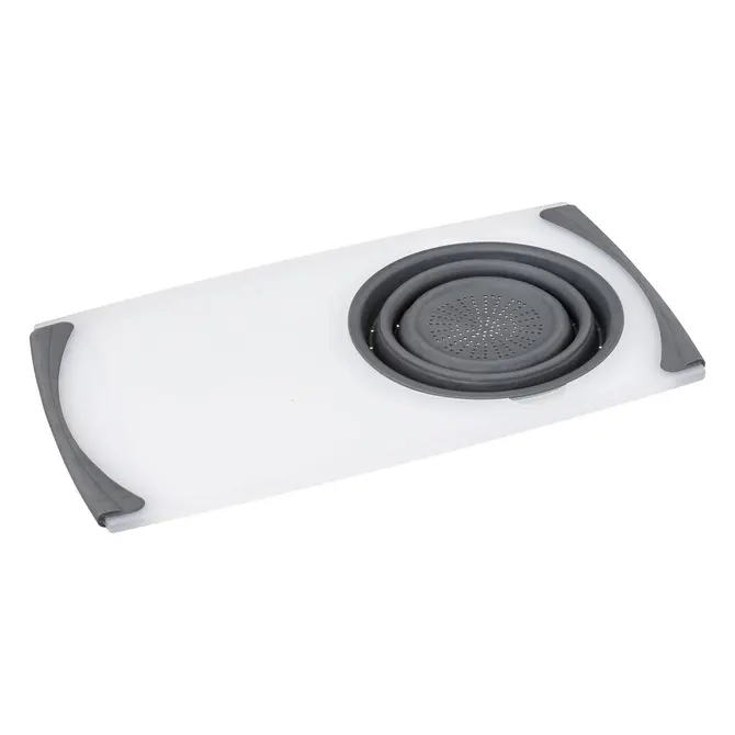 PP CHOPPING BOARD WITH RETRACTABLE SEIVE - GREY