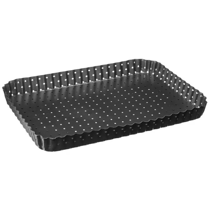 RECTANGULAR METAL BAKING TIN W/ PERFORATED BASE