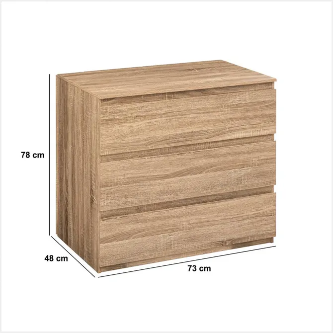 DOLO 3-DRAWER CHEST W.73 X D.48 X H.78 CM - NATURAL WOOD EFFECT