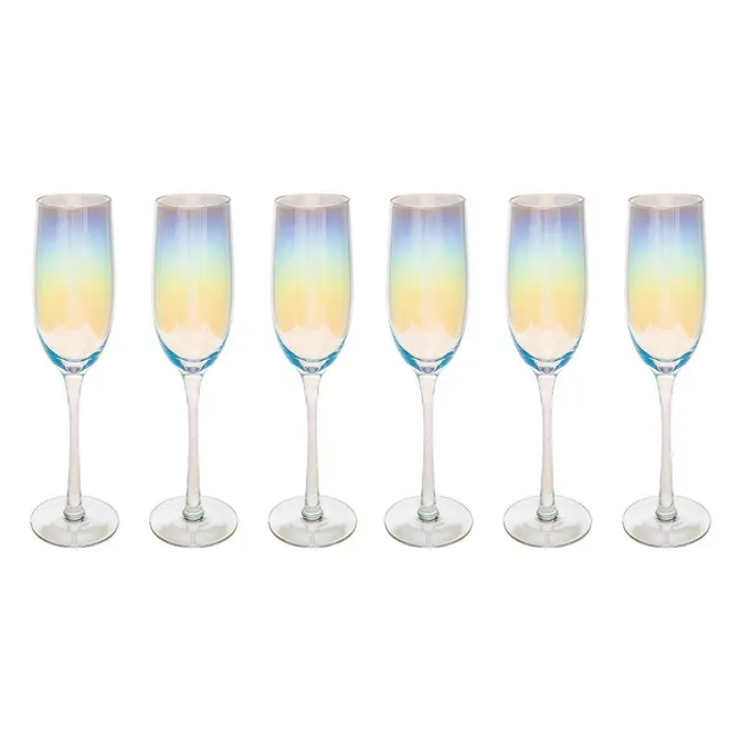 SET OF 6 FANTASY CHAMPAGNE GLASS FLUTES 21CL