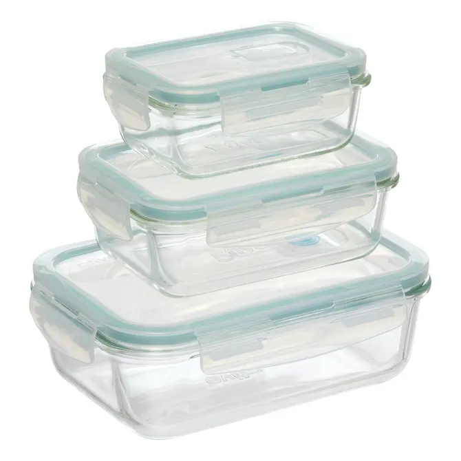 SET OF 3 CLIPEAT SMALL GLASS RECTANGULAR CONTAINERS