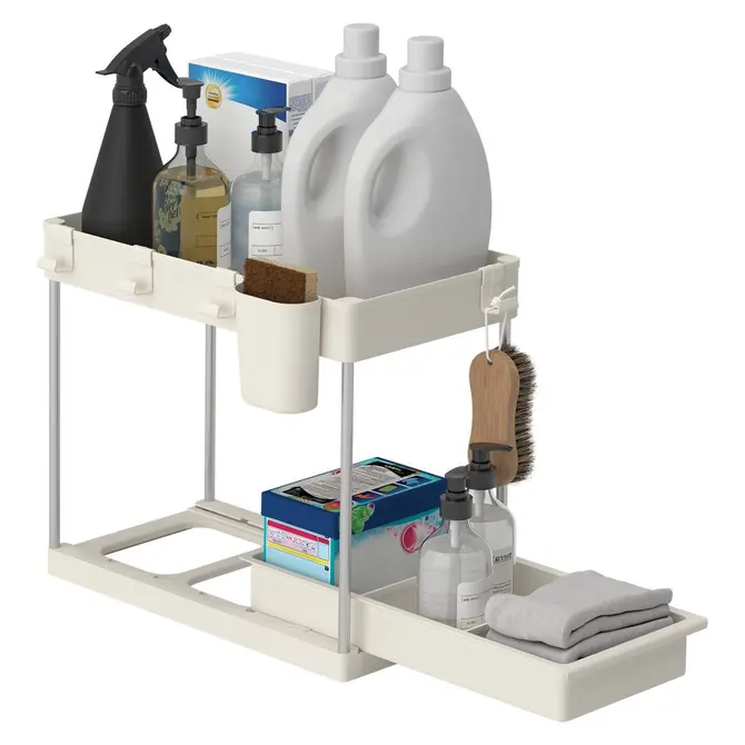 2-TIER SLIDING ORGANIZER FOR CUPBOARD - BEIGE