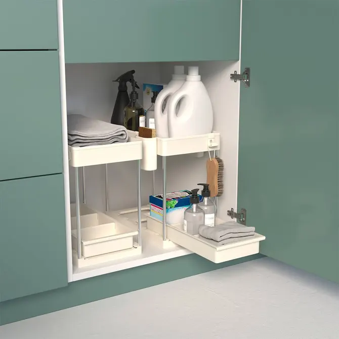 2-TIER SLIDING ORGANIZER FOR CUPBOARD - BEIGE