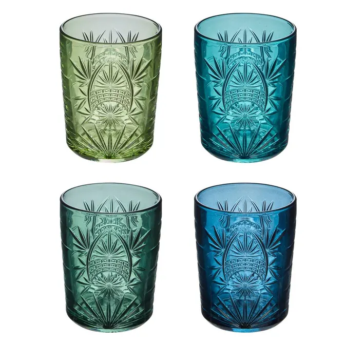 AYLA SET OF 4 LOW TUMBLERS - BLUE/GREEN