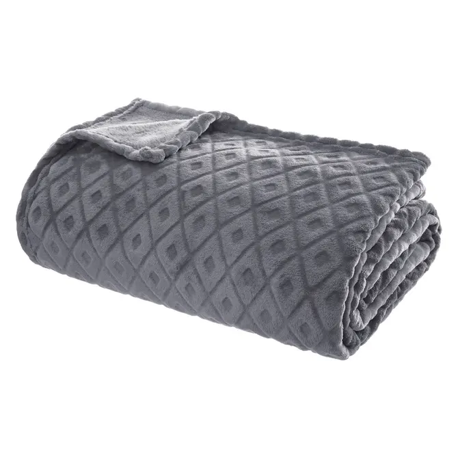 3D DIAMOND FLANNEL THROW 180X230 CM - SLATE GREY