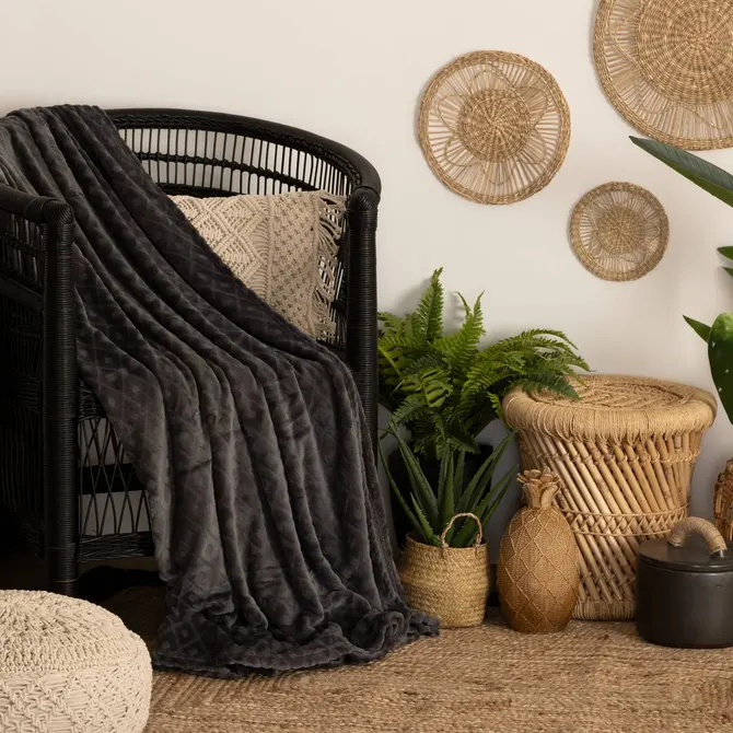 3D DIAMOND FLANNEL THROW 180X230 CM - SLATE GREY