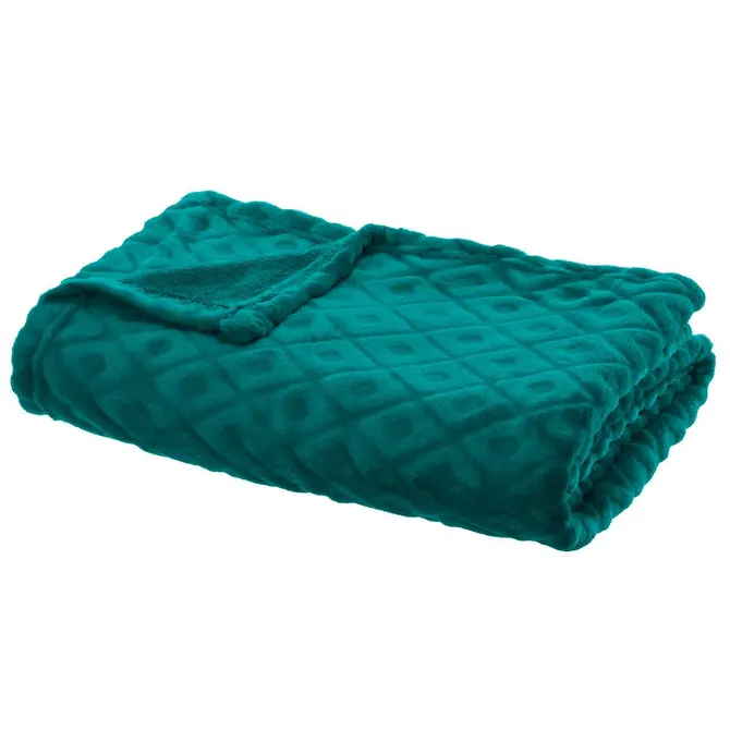 3D DIAMOND FLANNEL THROW 180X230 CM - DUCK BLUE