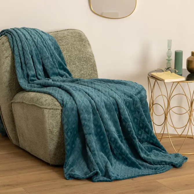 3D DIAMOND FLANNEL THROW 180X230 CM - DUCK BLUE
