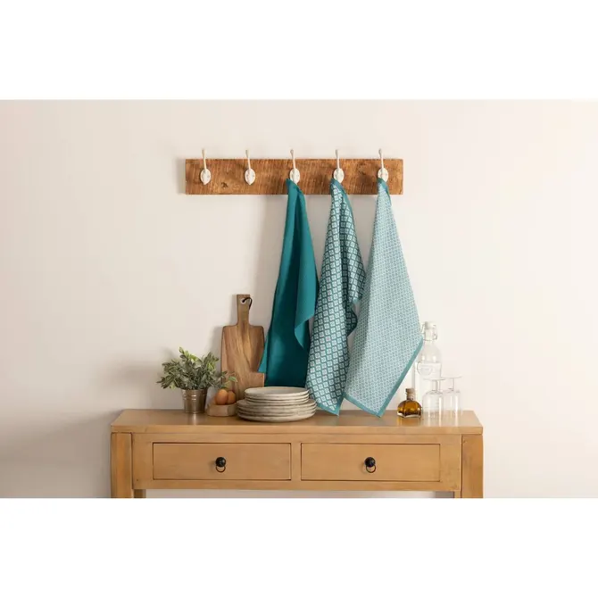SET OF 3 PRINTED TIKAL TEA TOWELS 45X70 CM - DUCK BLUE