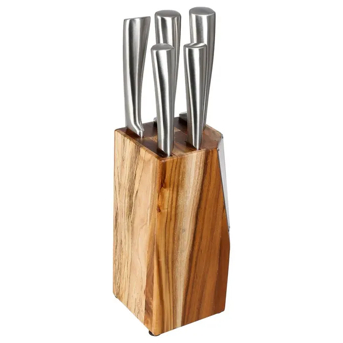 ACACIA KNIFE BLOCK WITH 5 KNIVES