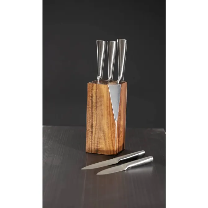 ACACIA KNIFE BLOCK WITH 5 KNIVES