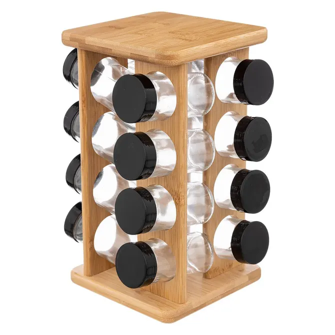 BAMBOO REVOLVING SPICE RACK WITH 16 JARS