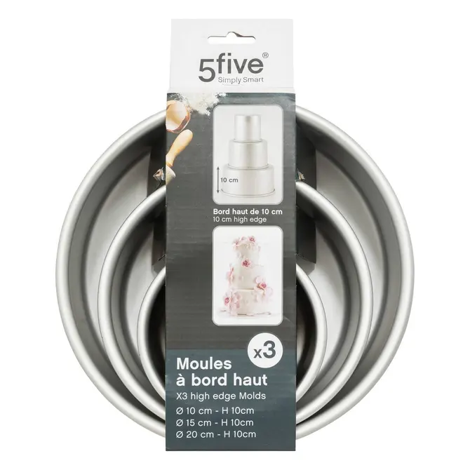 SET OF 3 HIGH-EDGE ALUMINIUM CAKE TINS