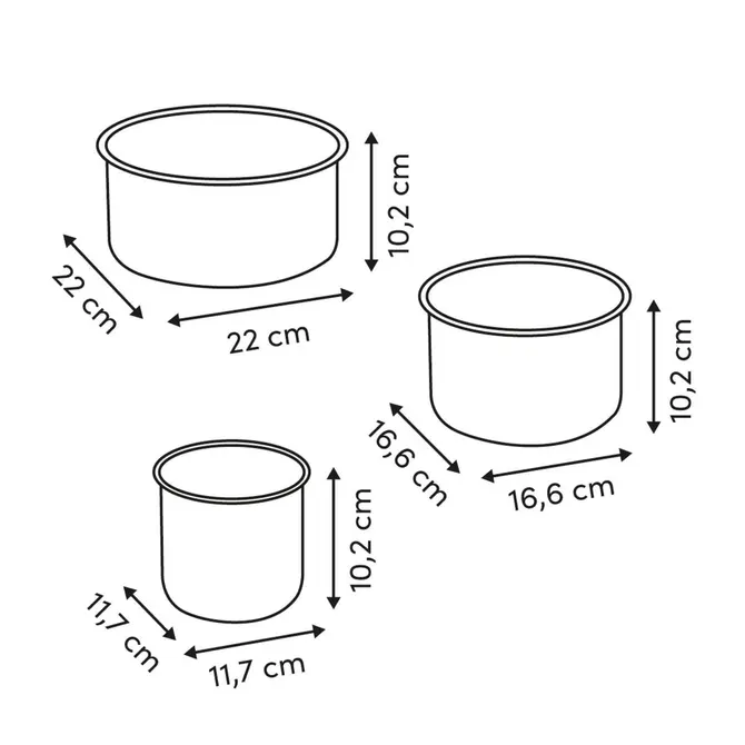 SET OF 3 HIGH-EDGE ALUMINIUM CAKE TINS