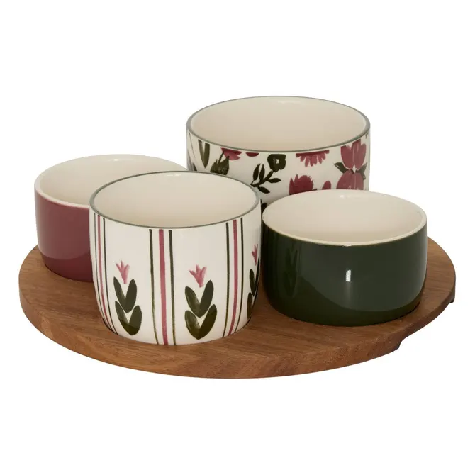 MONA 5-PC APPETIZER SET W/ACACIA TRAY