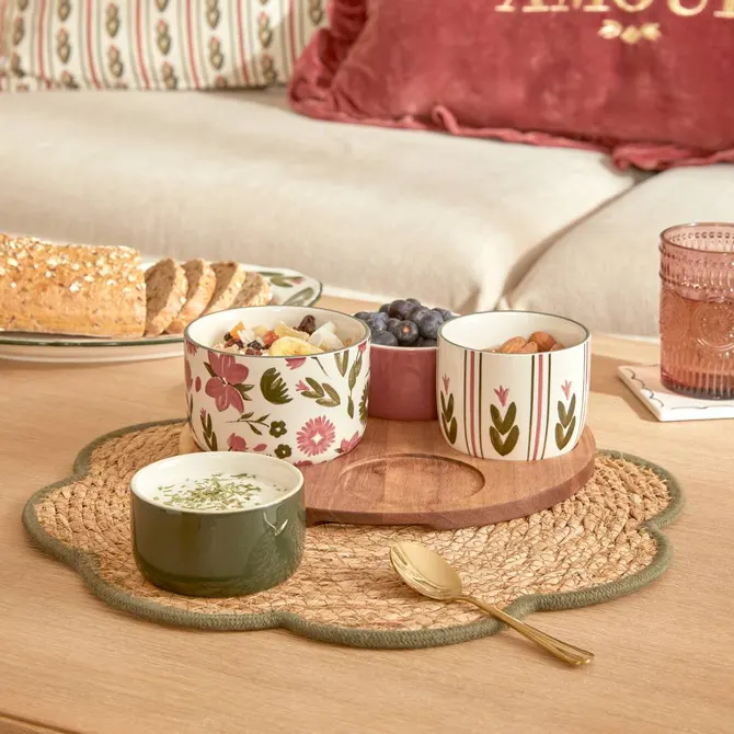 MONA 5-PC APPETIZER SET W/ACACIA TRAY