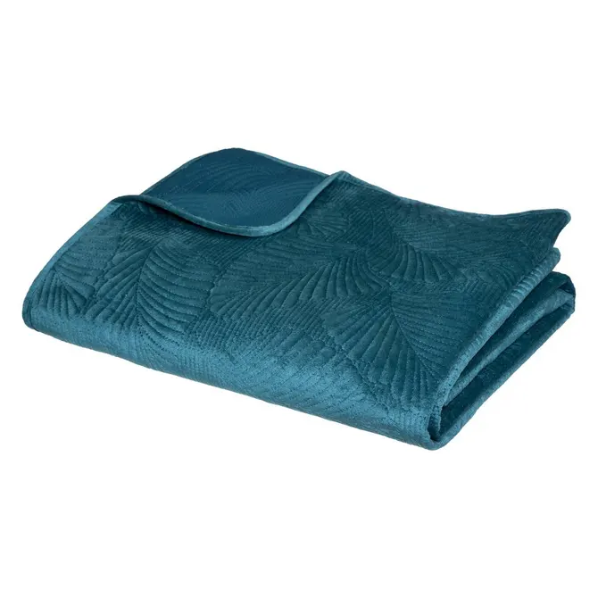 DELIA VELVET LEAF BEDSPREAD 240X260 CM - DUCK BLUE
