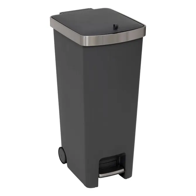 SLIM PEDAL TRASH BIN ON WHEELS 45 L - GREY