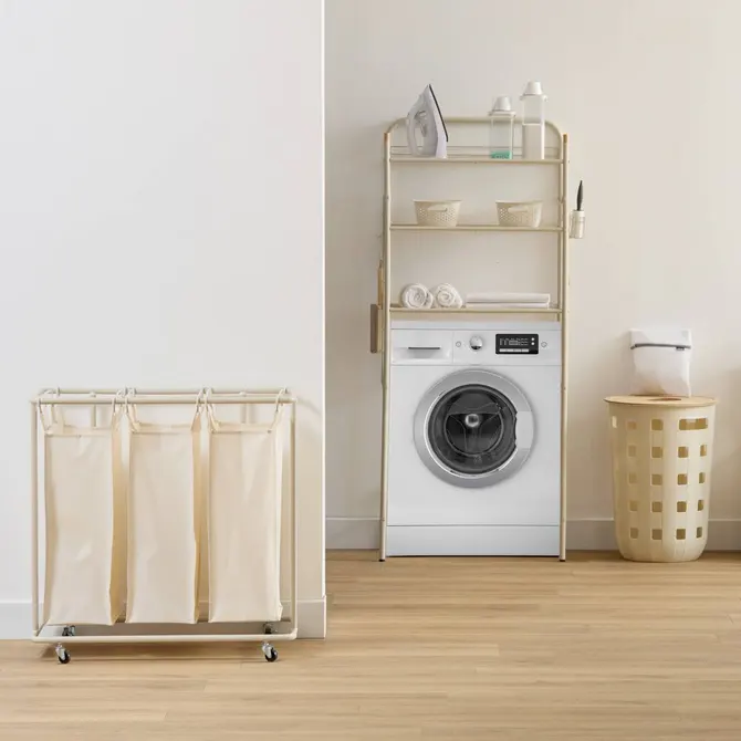 LAUNDRY BASKET W/3 COMPARTMENTS 79X44.8X79.4 CM - BEIGE