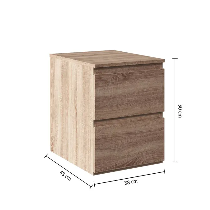 DOLO 2-DRAWER CHEST W.38 X D.48 H.50 CM - NATURAL WOOD EFFECT