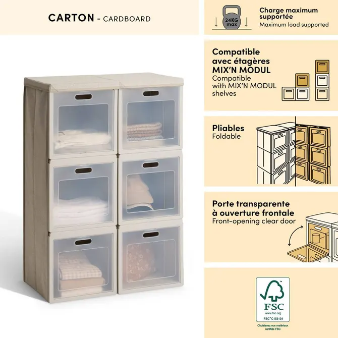 CUBE'N DOOR PLIABLE 6-COMPARTMENT STORAGE UNIT - BEIGE