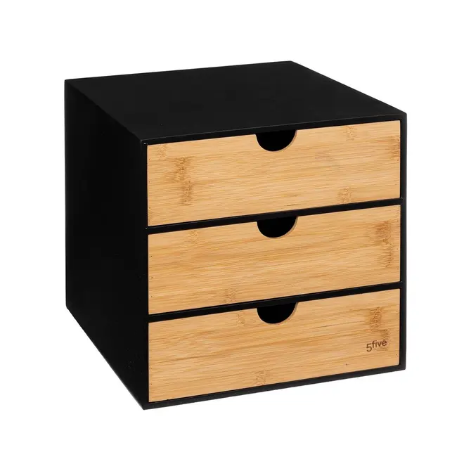 BAVA 3-DRAWER OFFICE STORAGE - BLACK/BAMBOO