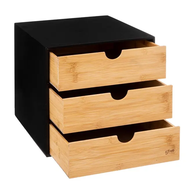 BAVA 3-DRAWER OFFICE STORAGE - BLACK/BAMBOO