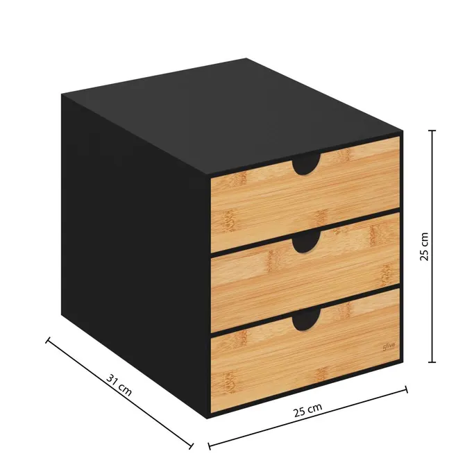 BAVA 3-DRAWER OFFICE STORAGE - BLACK/BAMBOO