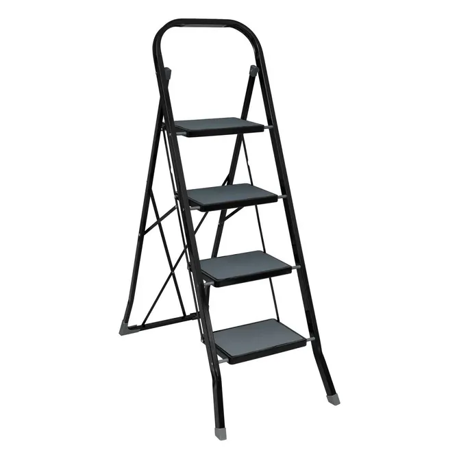 4-STEP FOLDING METAL STEPLADDER - BLACK