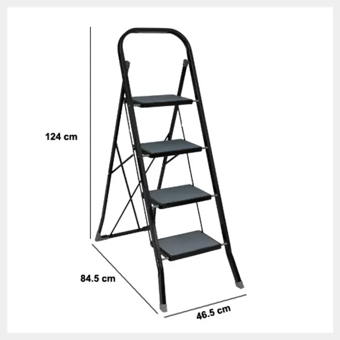 4-STEP FOLDING METAL STEPLADDER - BLACK