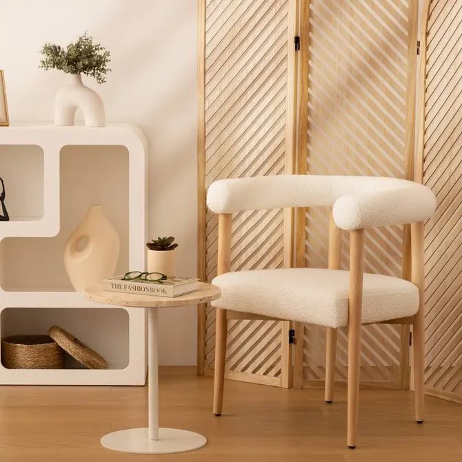 CELEN TRAVERTINE SIDE TABLE DIAM 40 CM - WHITE