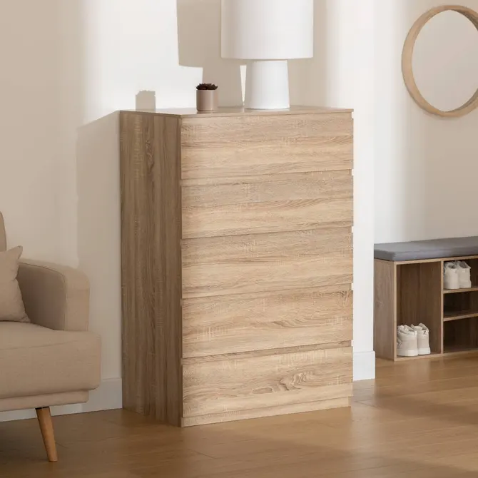 DOLO 5-DRAWER CHEST OF DRAWERS - NATURAL WOOD EFFECT
