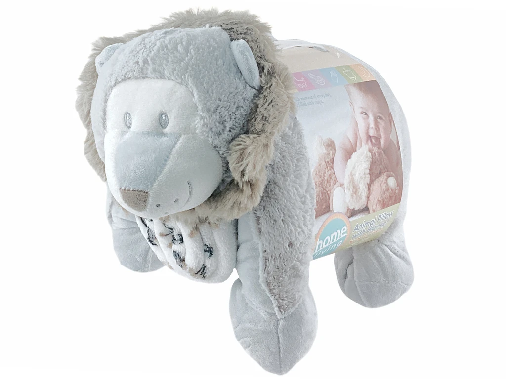 PLUSH ANIMAL PILLOW W/BLANKET 54X36CM, 90X75CM - GREY/WHITE