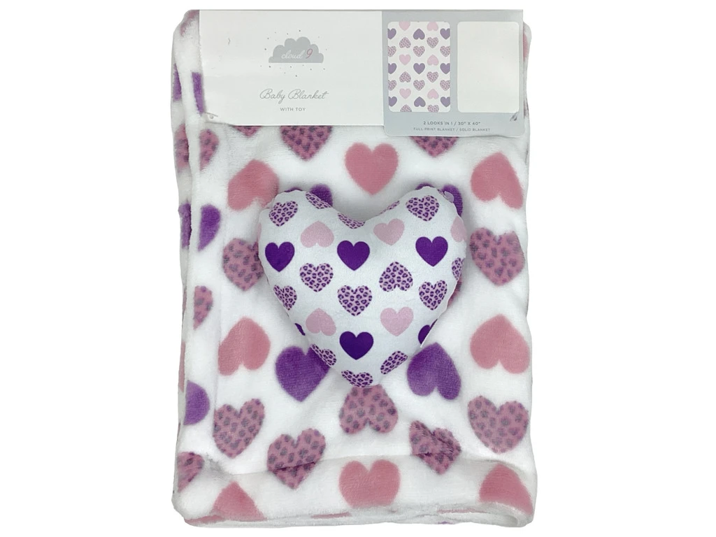 BABY BLANKET WITH TOY 30X40" - PINK/PURPLE/WHITE