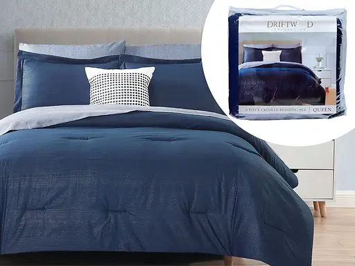 8-PC COMFORTER SET - QUEEN - NAVY BLUE/WHITE