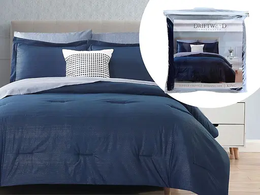 8-PC COMFORTER SET KING - NAVY BLUE & WHITE