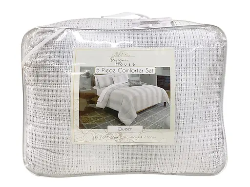 5-PC WAFFLE COMFORTER SET QUEEN - GREY