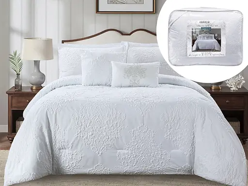 5-PC BERLIN PALACE JACQUARD COMFORTER SET QUEEN - WHITE