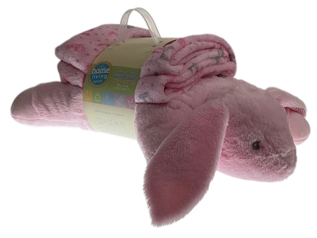 PLUSH ANIMAL PILLOW W/BLANKET 45X30CM / 90X75CM- PINK