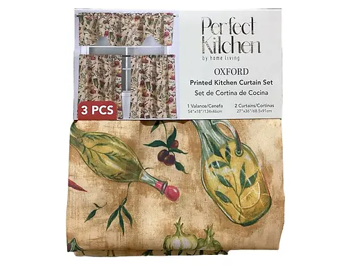 3-PC OXFORD PRINTED KITCHEN CURTAIN 54X18", 27X36"