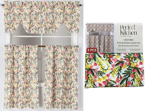 3-PC OXFORD PRINTED KITCHEN CURTAIN 54X18", 27X36"