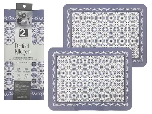 2-PC QUICK-DRY MAT SET 38X51 CM - GREY/ BLUE/CREAM