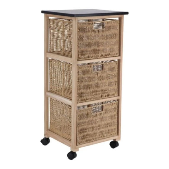 SQUARE CABINET UNIT ON CASTERS 82X38X33.5 CM - NATURAL