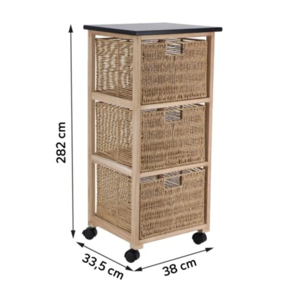 SQUARE CABINET UNIT ON CASTERS 82X38X33.5 CM - NATURAL
