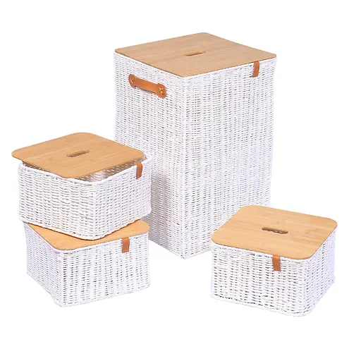 SET OF 4 PAPER/METAL BASKETS - WHITE