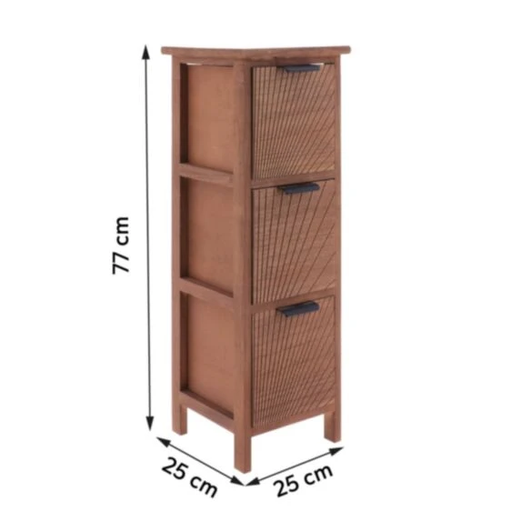 MDF CABINET W/3 ENGRAVED DRAWERS & METAL HANDLES - BROWN