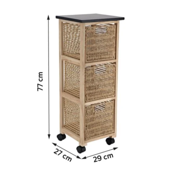 CABINET SQUARE UNIT ON CASTER 77X29X27 CM - NATURAL